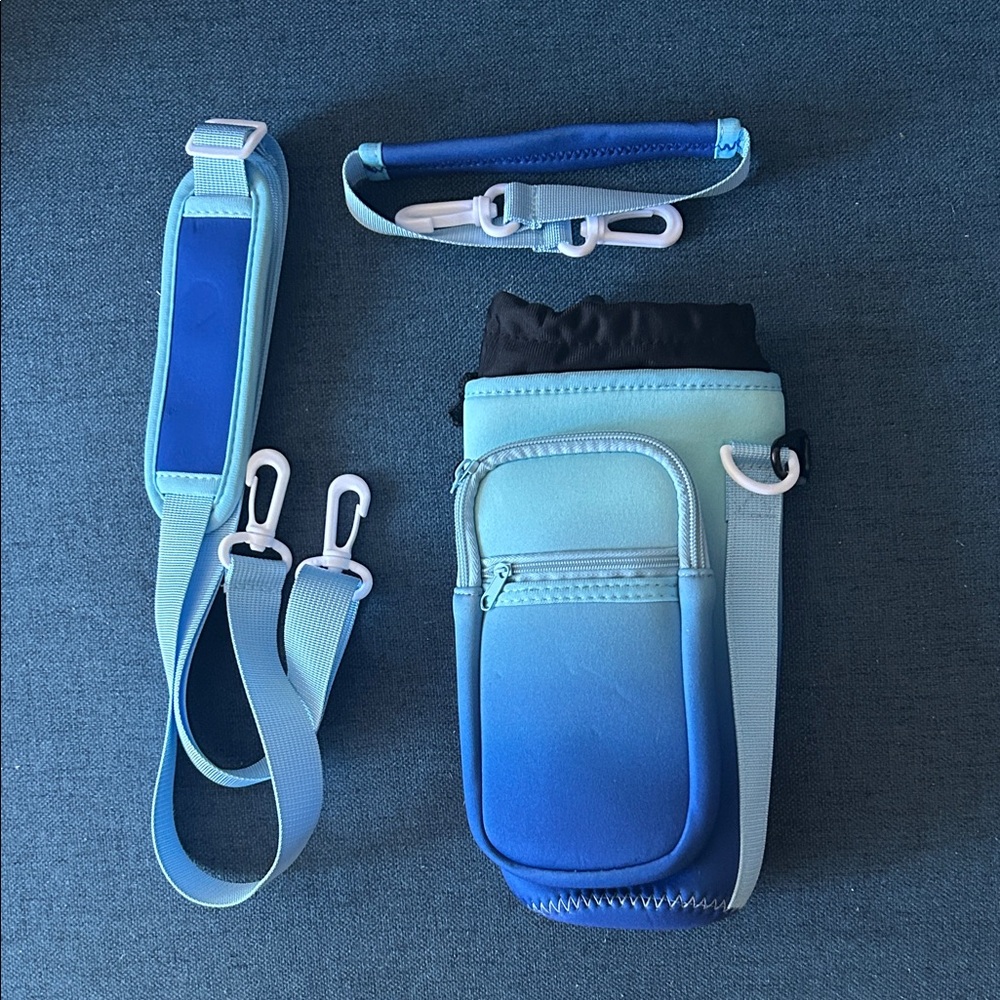 Ombre Blue Water Bottle Carrier with Straps